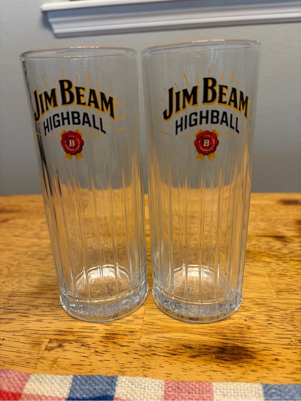 2 Jim Beam Bourbon Whiskey 6 1/4" Ribbed Highball Glasses
